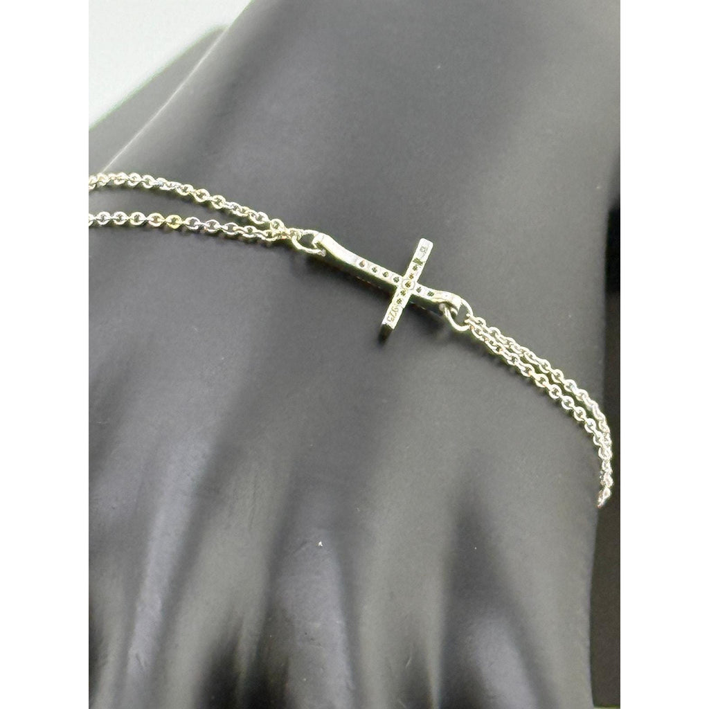 Sterling Silver Double Chain Cross Bracelet Signed - Sarasotabydesign