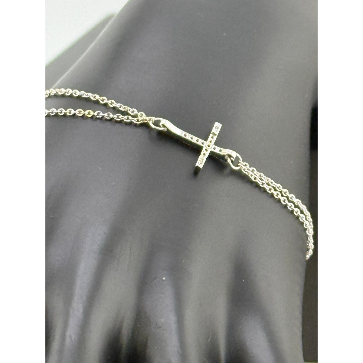 Sterling Silver Double Chain Cross Bracelet Signed - Sarasotabydesign