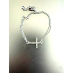 Sterling Silver Double Chain Cross Bracelet Signed - Sarasotabydesign