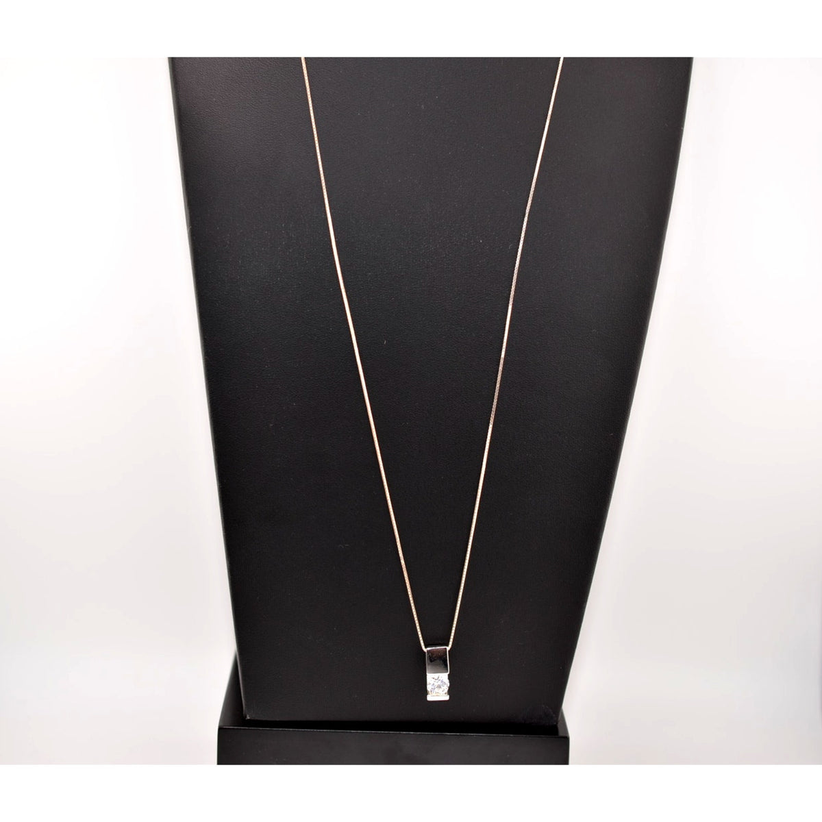 SU Italy Sterling Silver Solitaire CZ Necklace