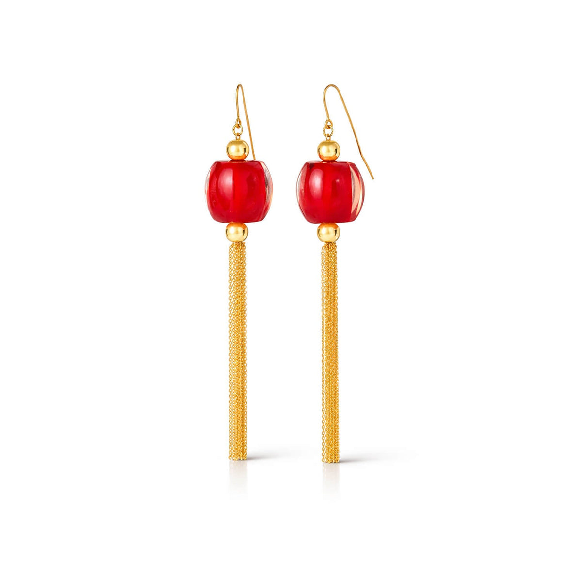 Gold & Honey Tassel Bead Drop Earrings