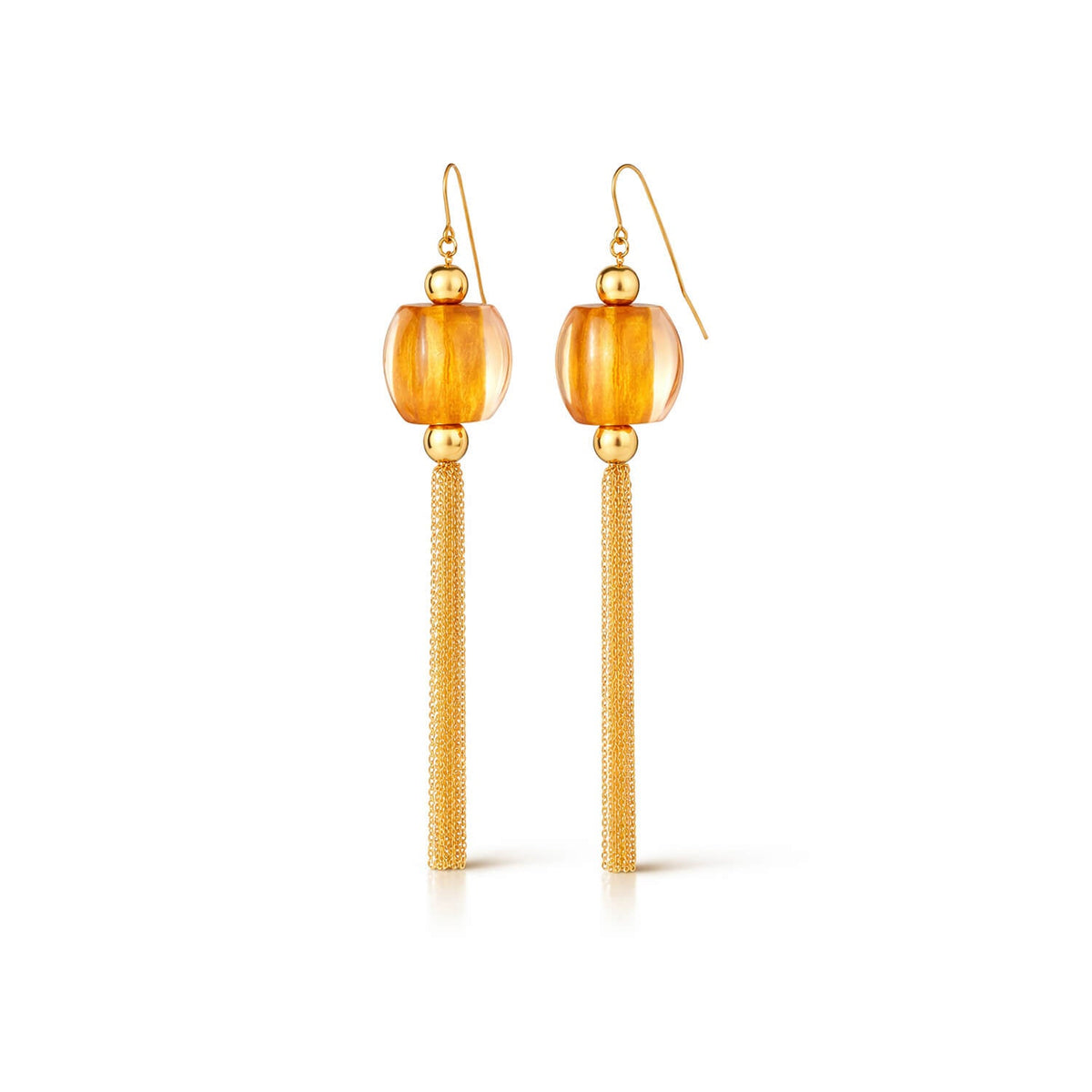 Gold & Honey Tassel Bead Drop Earrings