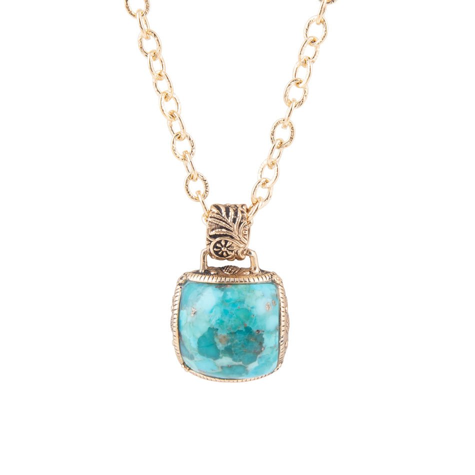 Barse Jewelry Carved Blue Turquoise Stone Golden Pendant Necklace