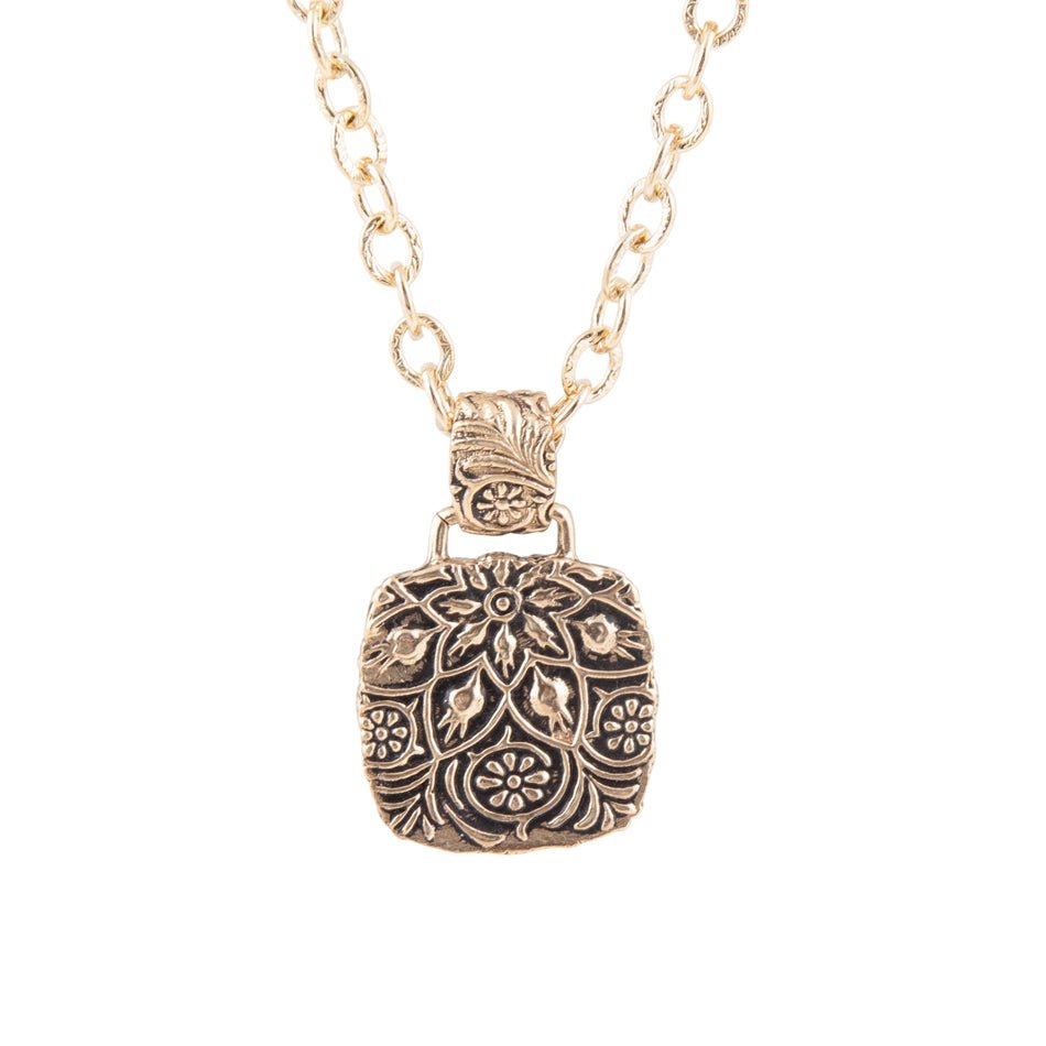 Barse Jewelry Carved Blue Turquoise Stone Golden Pendant Necklace