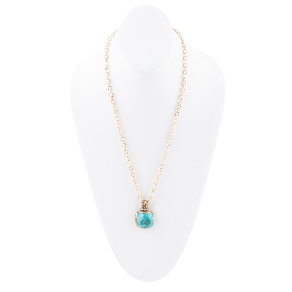 Barse Jewelry Carved Blue Turquoise Stone Golden Pendant Necklace