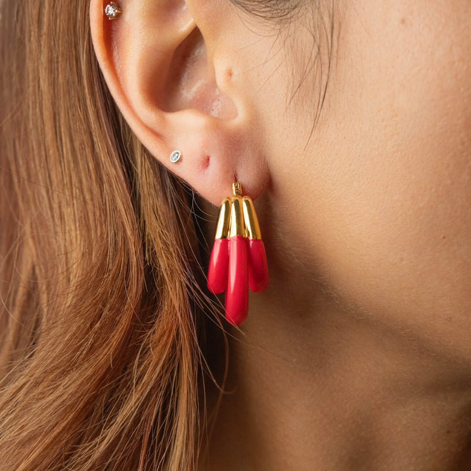Gold & Honey Triple Hoop Lucite Earrings