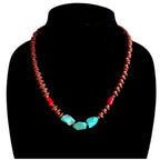 Turquoise, Coral Necklace, Wood Beads Native American Navajo Made - Sarasotabydesign