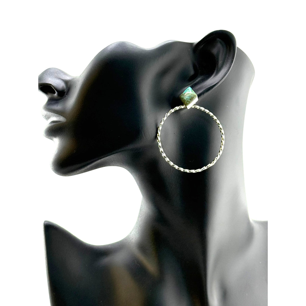 Turquoise Sterling Silver Hoop Post Earrings