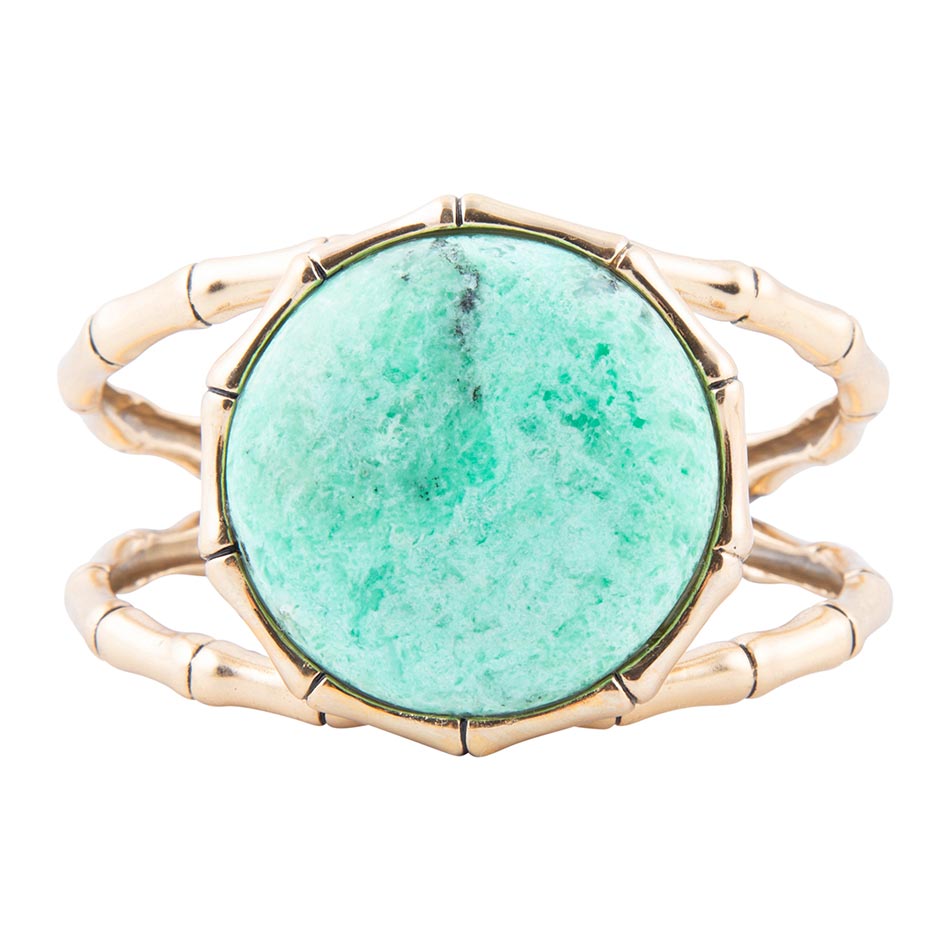 Barse Jewelry Vibrant Green Chrysoprase Golden Bamboo Statement Cuff Bracelet