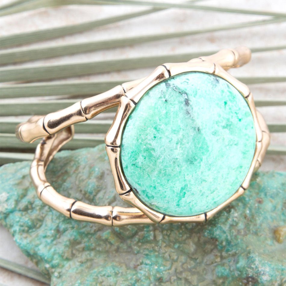 Barse Jewelry Vibrant Green Chrysoprase Golden Bamboo Statement Cuff Bracelet
