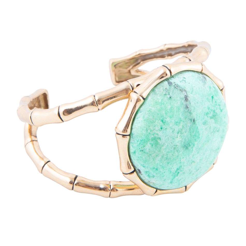 Barse Jewelry Vibrant Green Chrysoprase Golden Bamboo Statement Cuff Bracelet