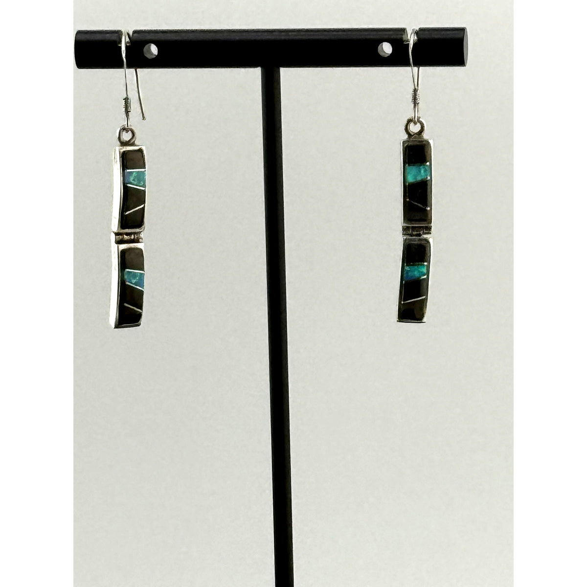 Vintage 925 Sterling Opal Onyx Earrings