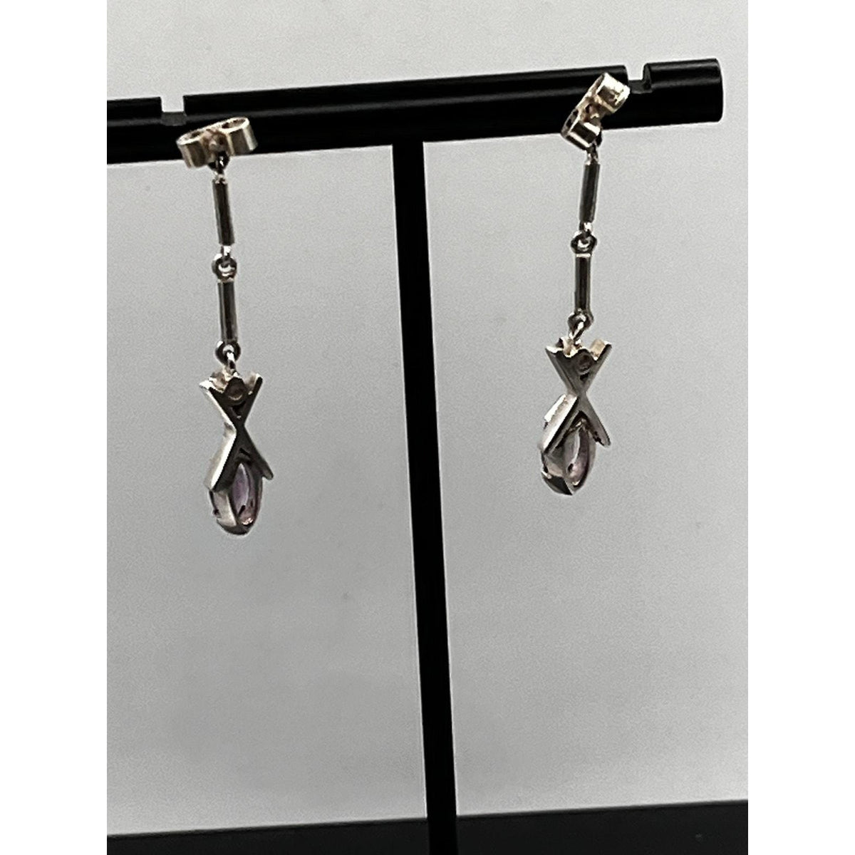 Vintage 925 Sterling Silver Amethyst CZ Dangle Earrings - Sarasotabydesign