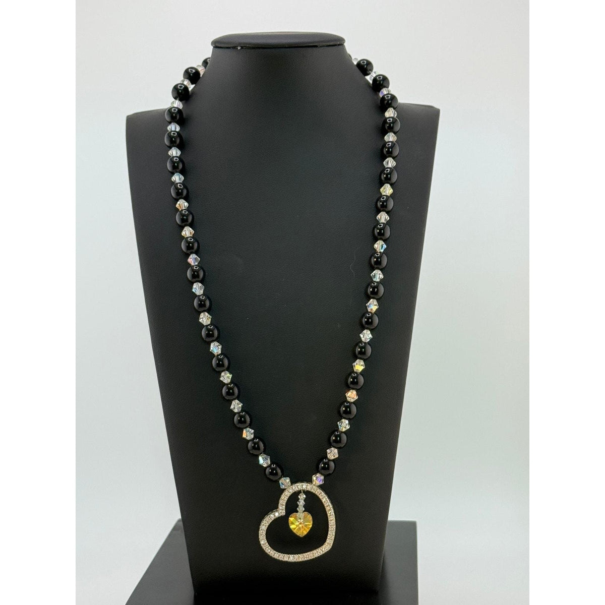 Vintage 925 Sterling Silver Glass and Agate Heart Necklace - Sarasotabydesign