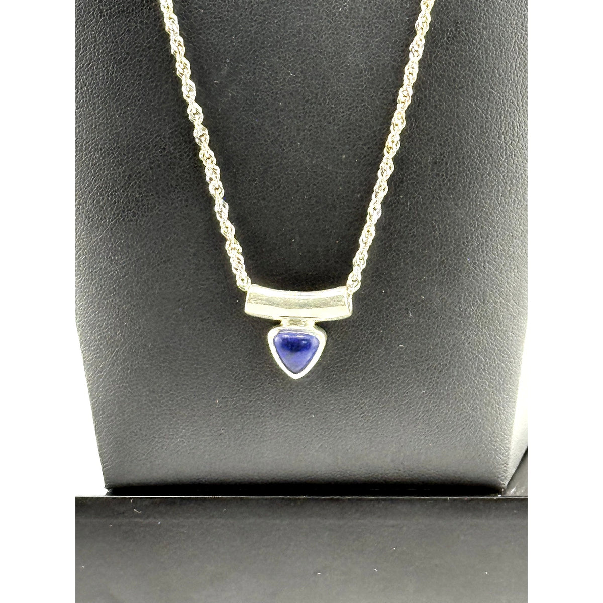 Vintage 925 Sterling Silver Lapis Lazuli Bar Pendant Necklace