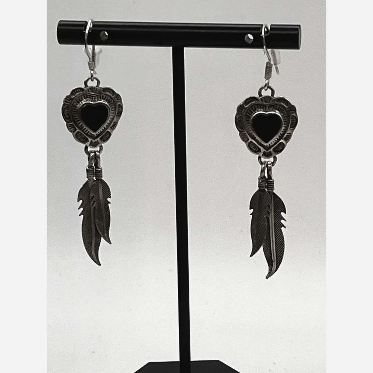 Vintage 925 Sterling Silver Nathan Fred Jr Hopi Feather Earrings