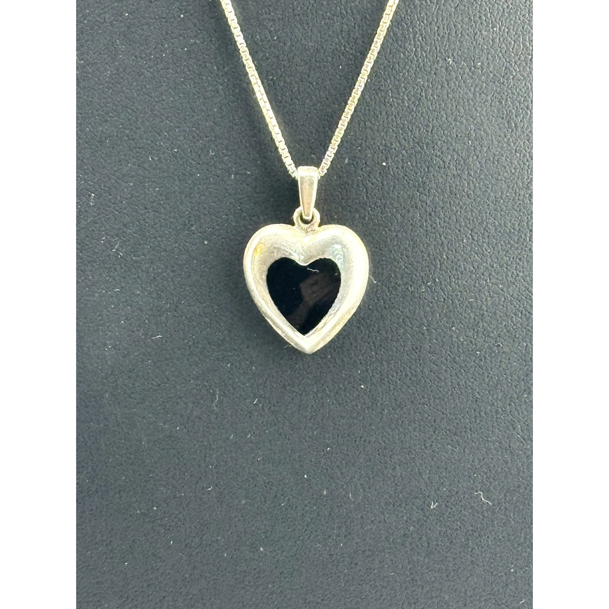 Vintage 925 Sterling Silver Onyx Heart Pendant Necklace