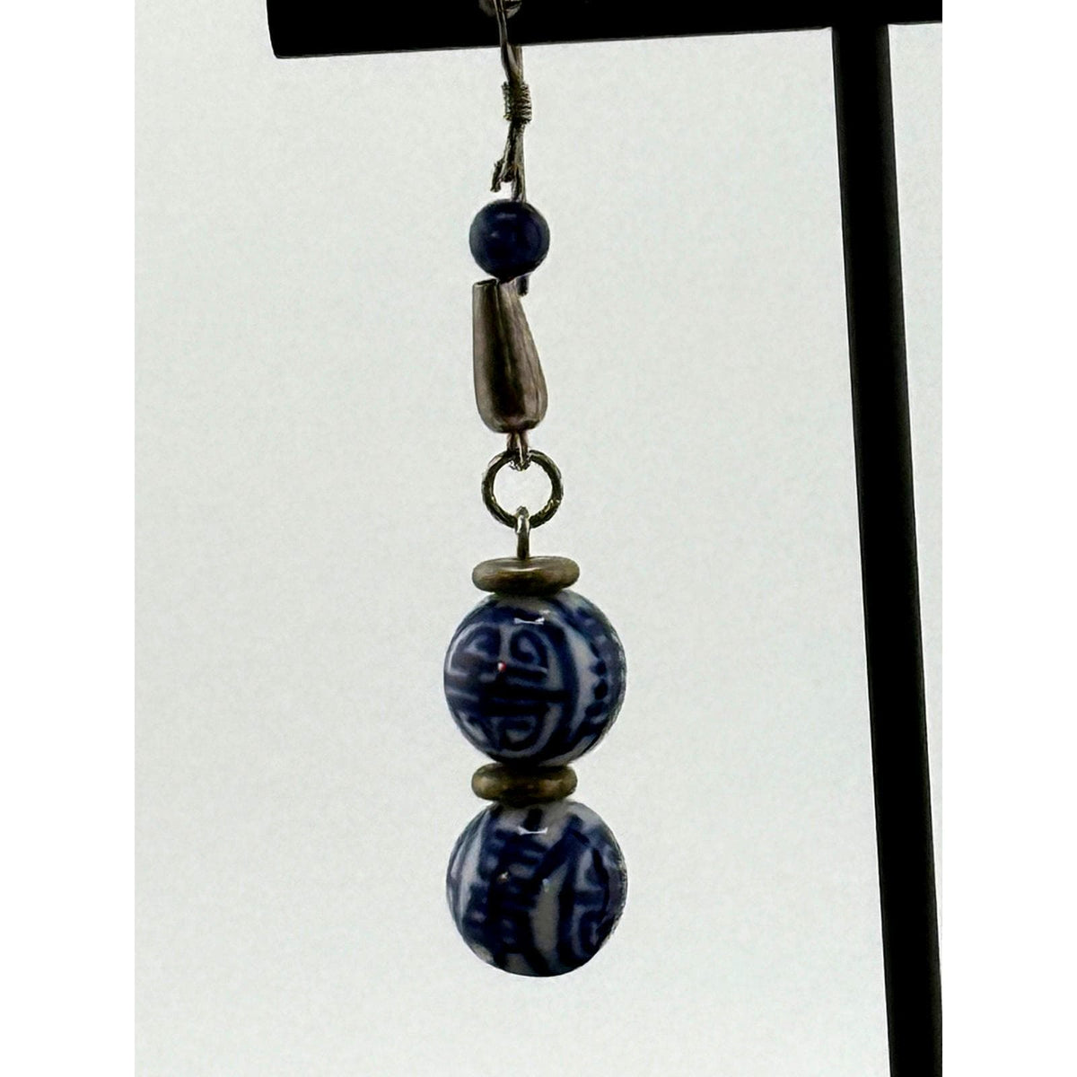 Vintage Asian Blue Ceramic Sterling Silver Dangle Earrings - Sarasotabydesign