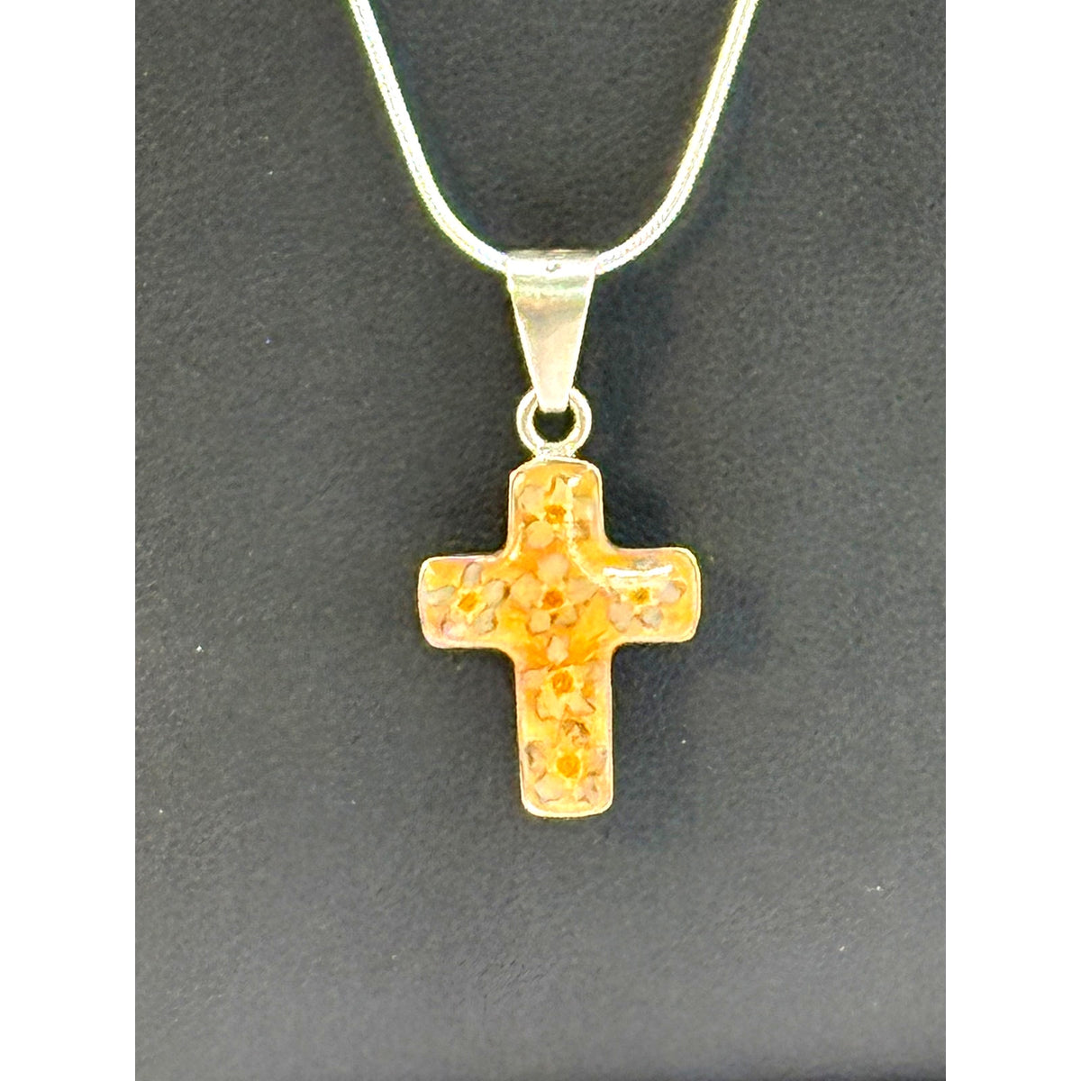 Vintage Encased Flower Cross Pendant Necklace
