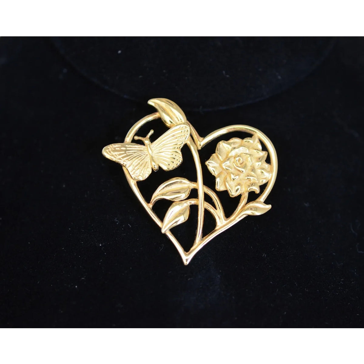 Vintage Gold-Tone Sterling Silver Heart Shaped Brooch Signed H&H