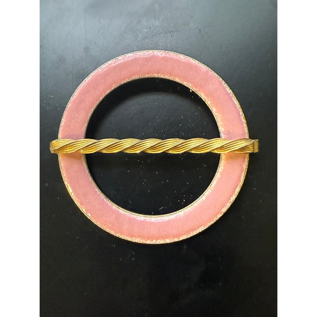 Vintage Pink Enameled Gold Tone Circular Art Deco Brooch - Sarasotabydesign