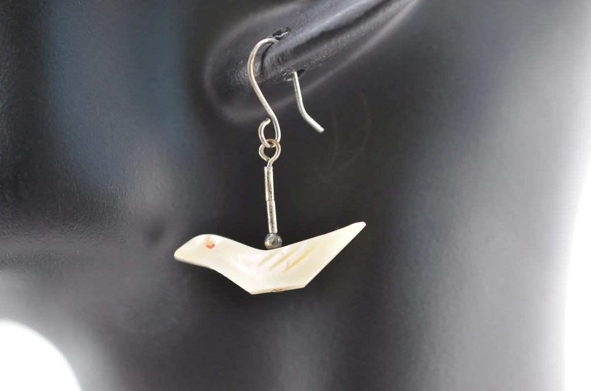 Vintage Sterling Silver Native American MOP Wire Earrings