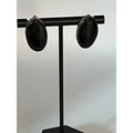 Vintage Sterling silver oval shape black onyx cabochon push back earrings - Sarasotabydesign