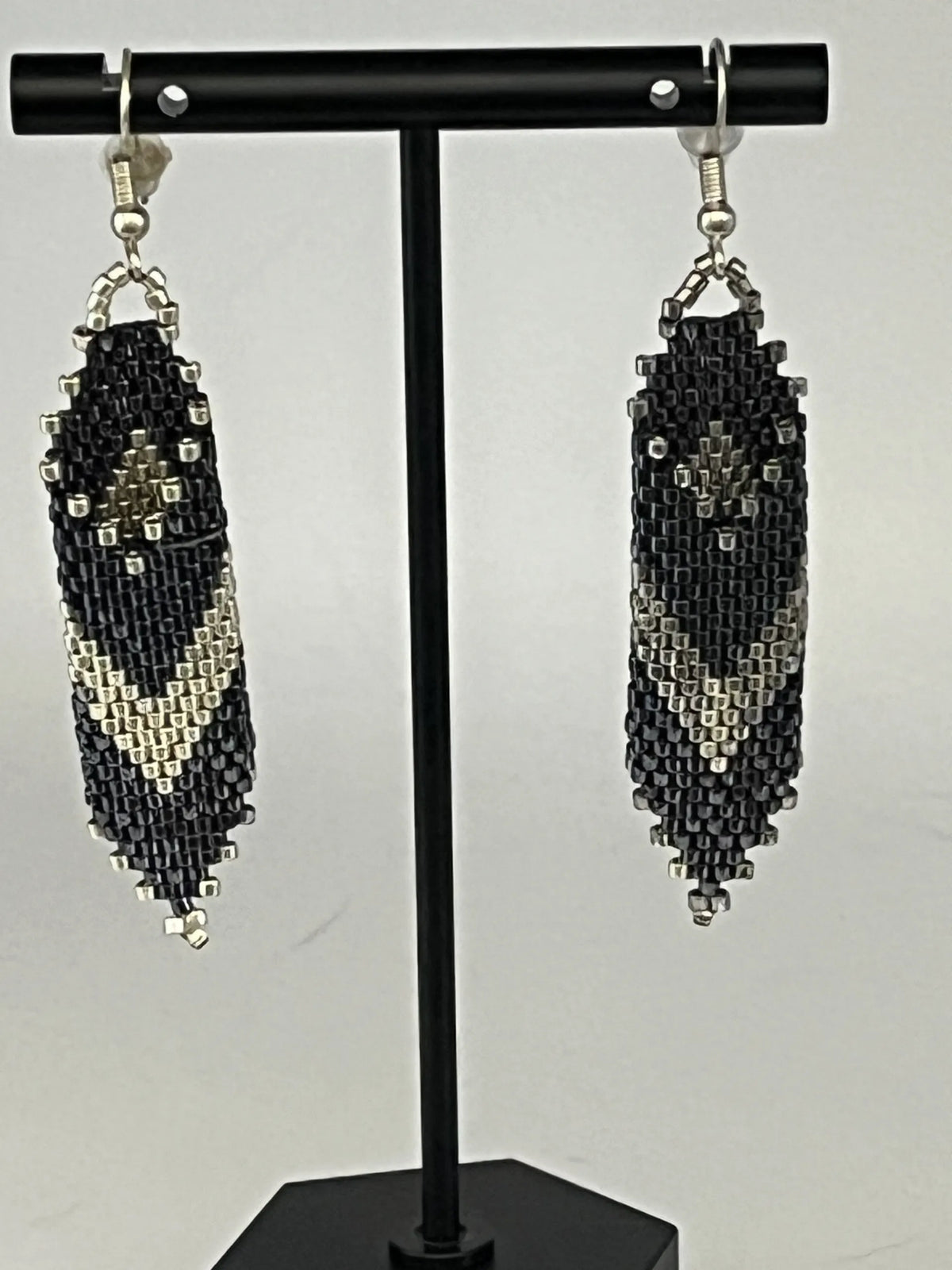Vintage Two Tone Blue Silver Beaded Earrings