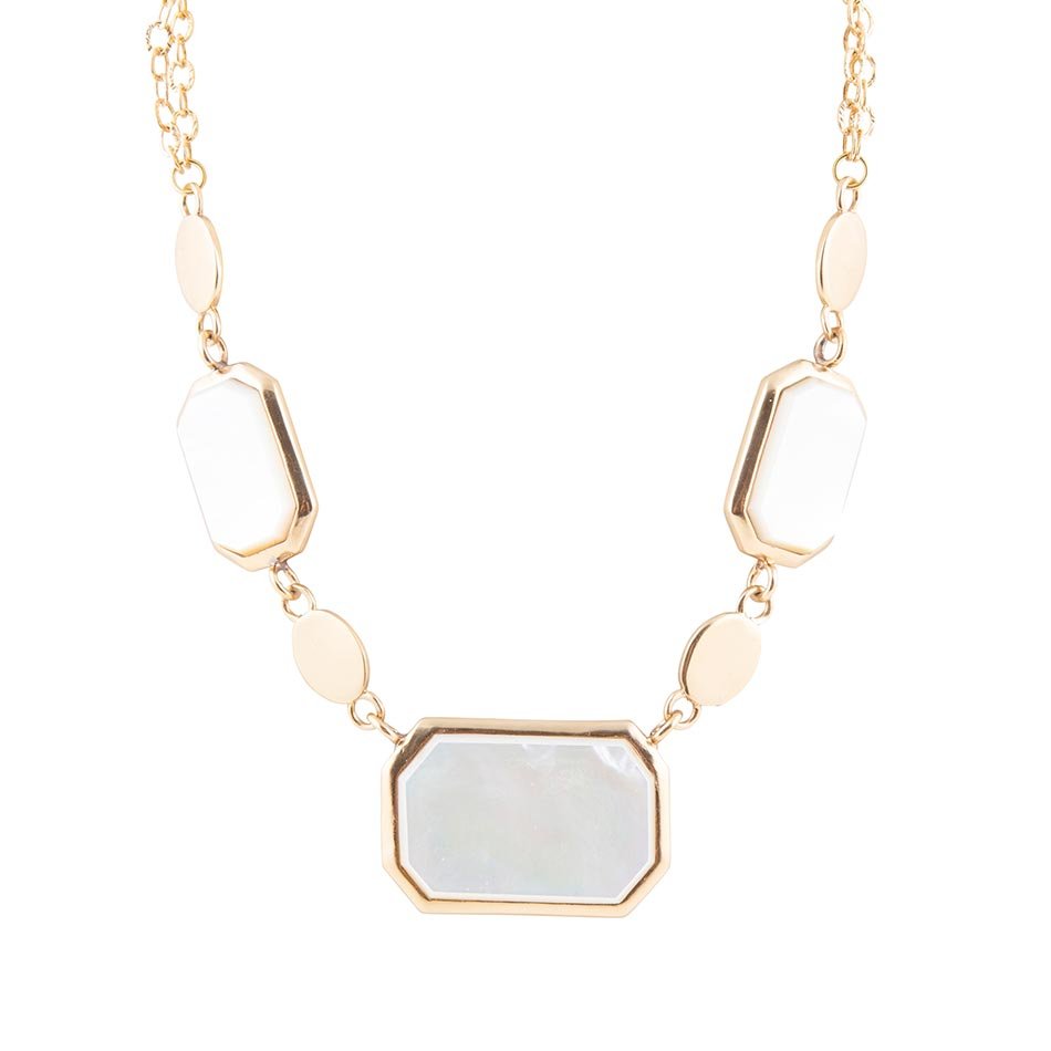 Barse Jewelry White Mother of Pearl and Golden Bronze Statement Necklace