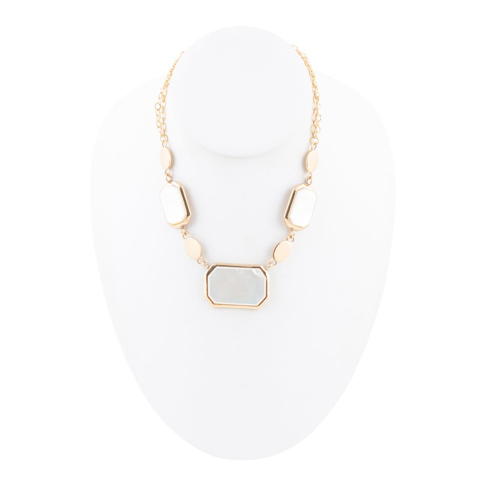 Barse Jewelry White Mother of Pearl and Golden Bronze Statement Necklace