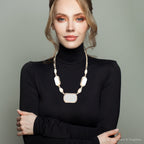 Barse Jewelry White Mother of Pearl and Golden Bronze Statement Necklace