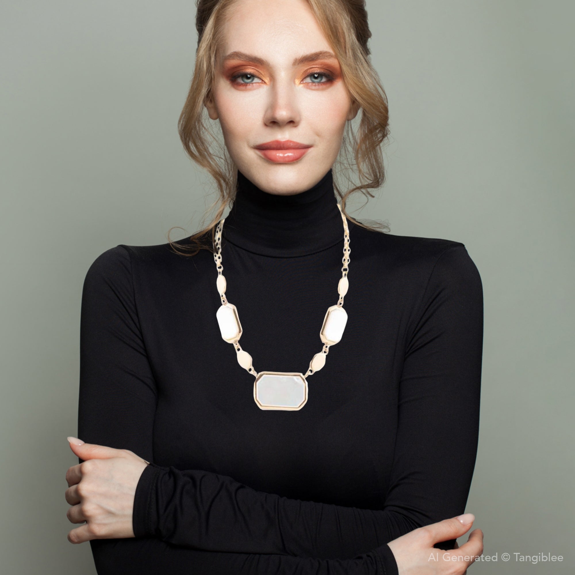 Barse Jewelry White Mother of Pearl and Golden Bronze Statement Necklace