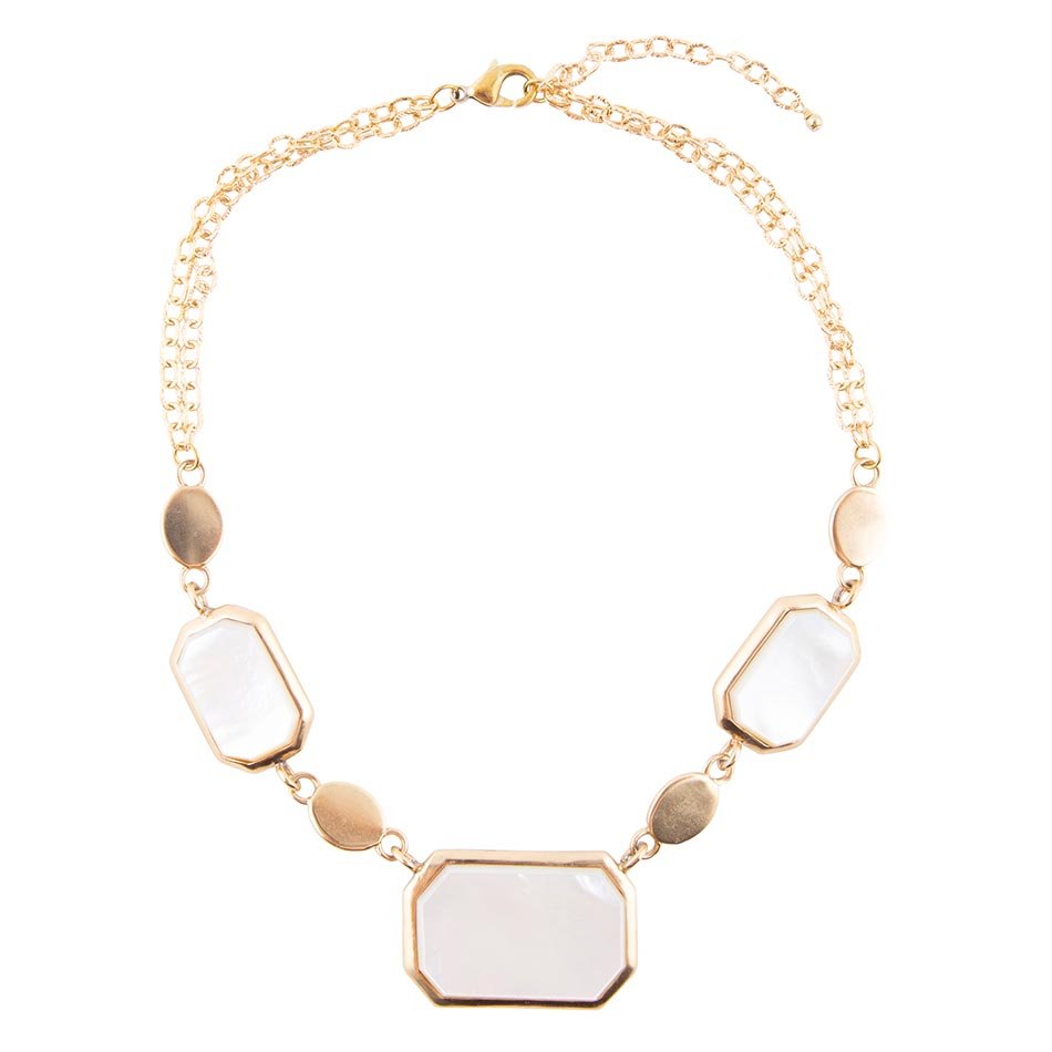 Barse Jewelry White Mother of Pearl and Golden Bronze Statement Necklace