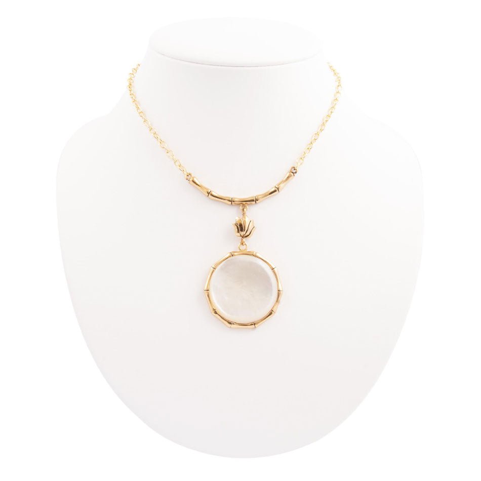 Barse Jewelry White Mother of Pearl Golden Statement Pendant Necklace