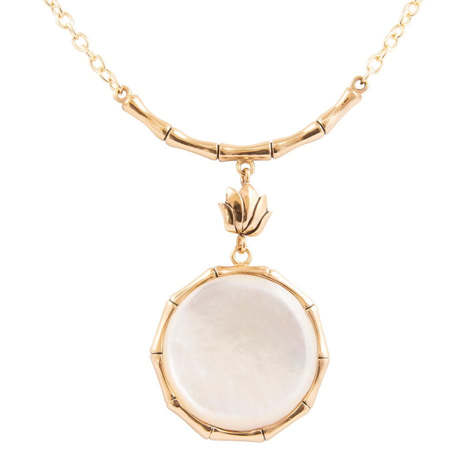 Barse Jewelry White Mother of Pearl Golden Statement Pendant Necklace