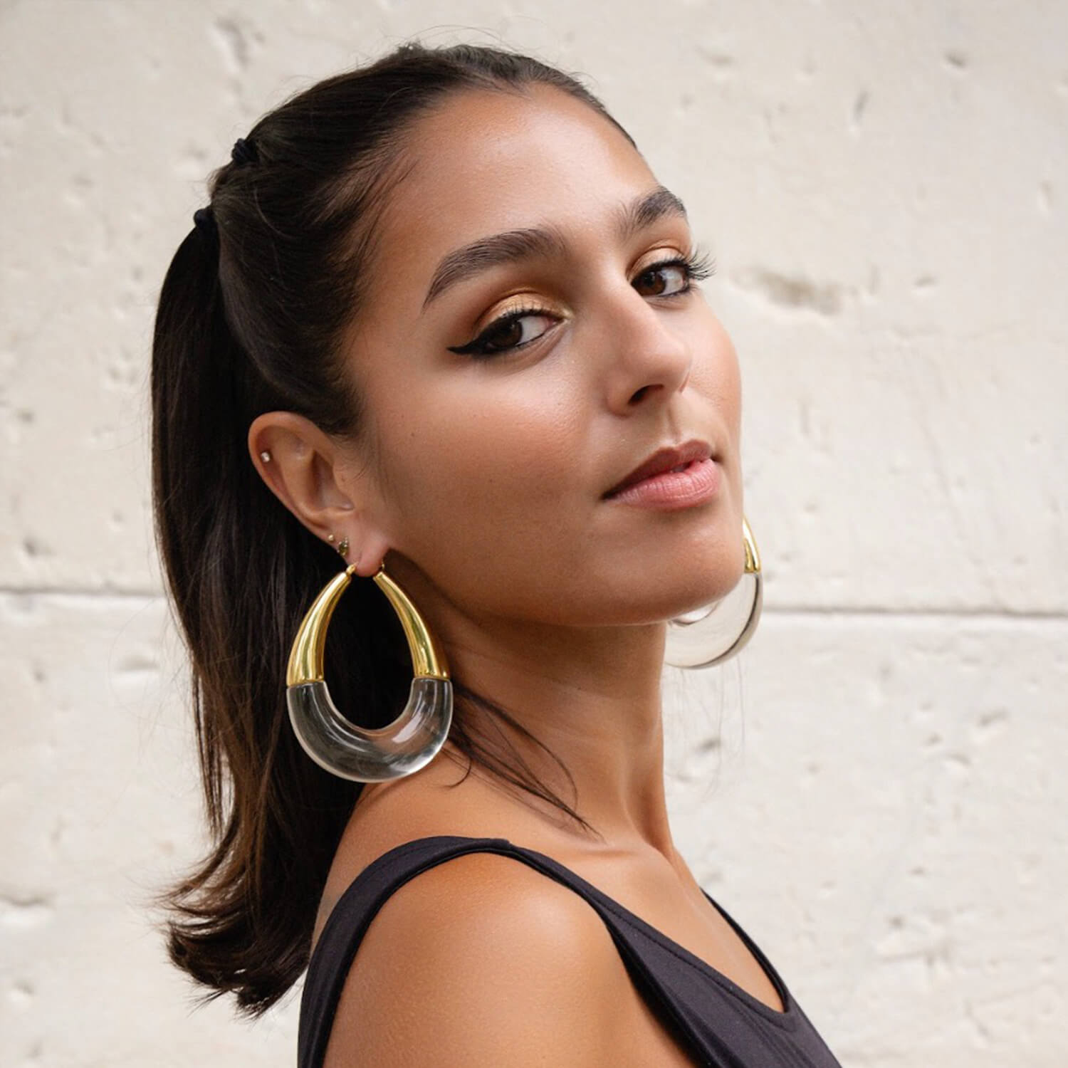 Gold & Honey XL Clear Chunky Bucket Hoop Earrings