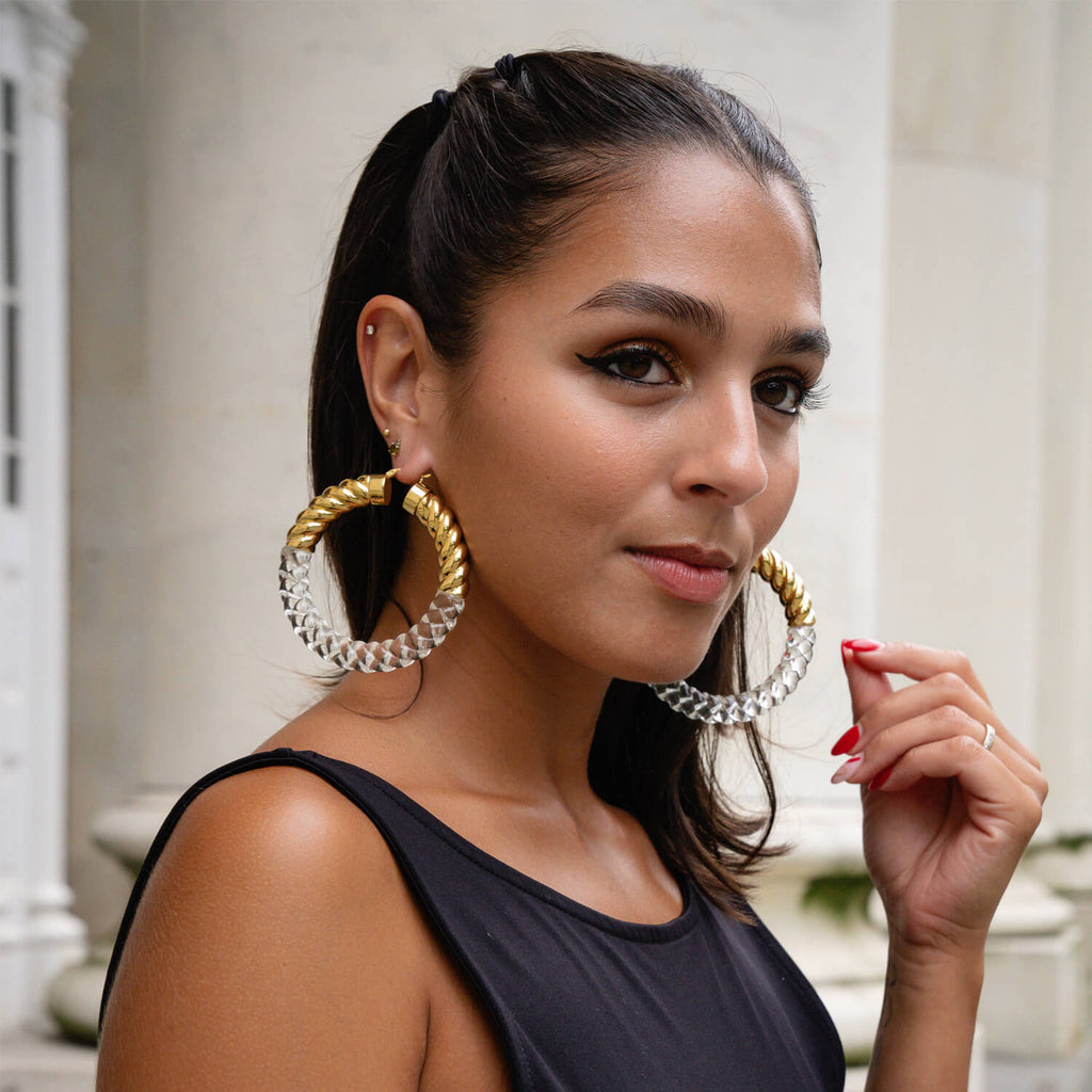 Gold & Honey XL Clear Chunky Rope Hoop Earrings