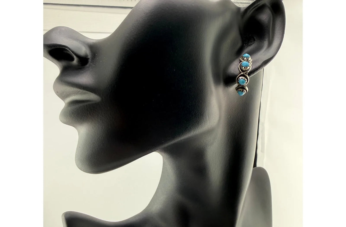 Zuni Florenda Lonasee Sterling Silver Turquoise Post Hoop Earrings
