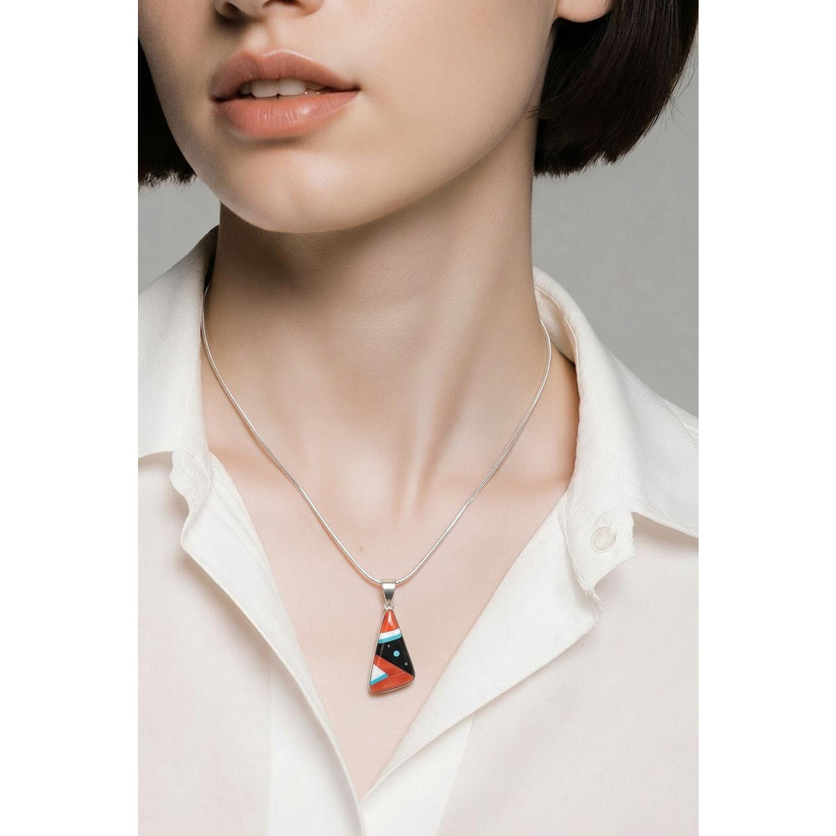 Zuni Germaine Smith Handmade Sterling Silver Multi Stone Inlay Pendant - Sarasotabydesign