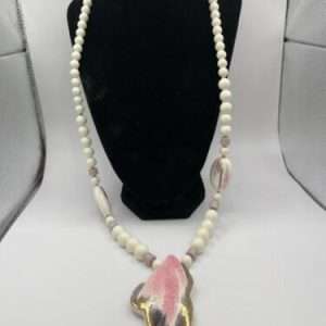 Vintage Japanese Hand Painted Pink and Gray Necklace