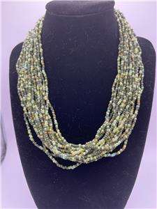 Vintage Multi-Stranded Beaded Green Choker Necklace