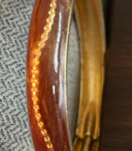 Vintage Brown Enamel and Gold-Toned Hinged Bracelet