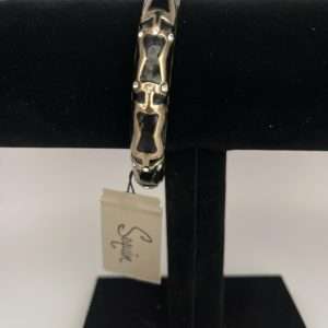 Vintage Signed Sequin Rhinestone and Enamel Bangle Bracelet - Rare Black and Gold