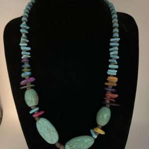 Native American Turquoise, Coconut and Seashell 18 inch Necklace