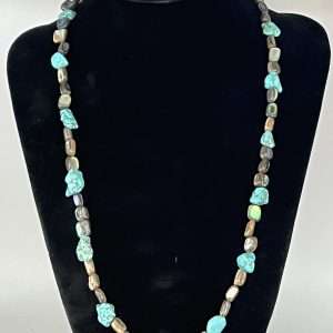 Blue Turquoise Necklace with Abalone Shell Native American Handmade