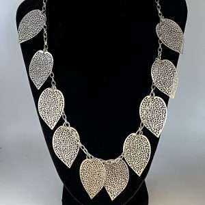 925 Sterling Silver Vintage Filigree Leaf Necklace