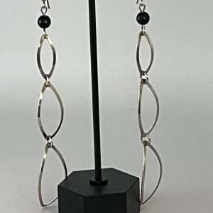 Silver and Black Onyx 4 Inch Dangle Earrings