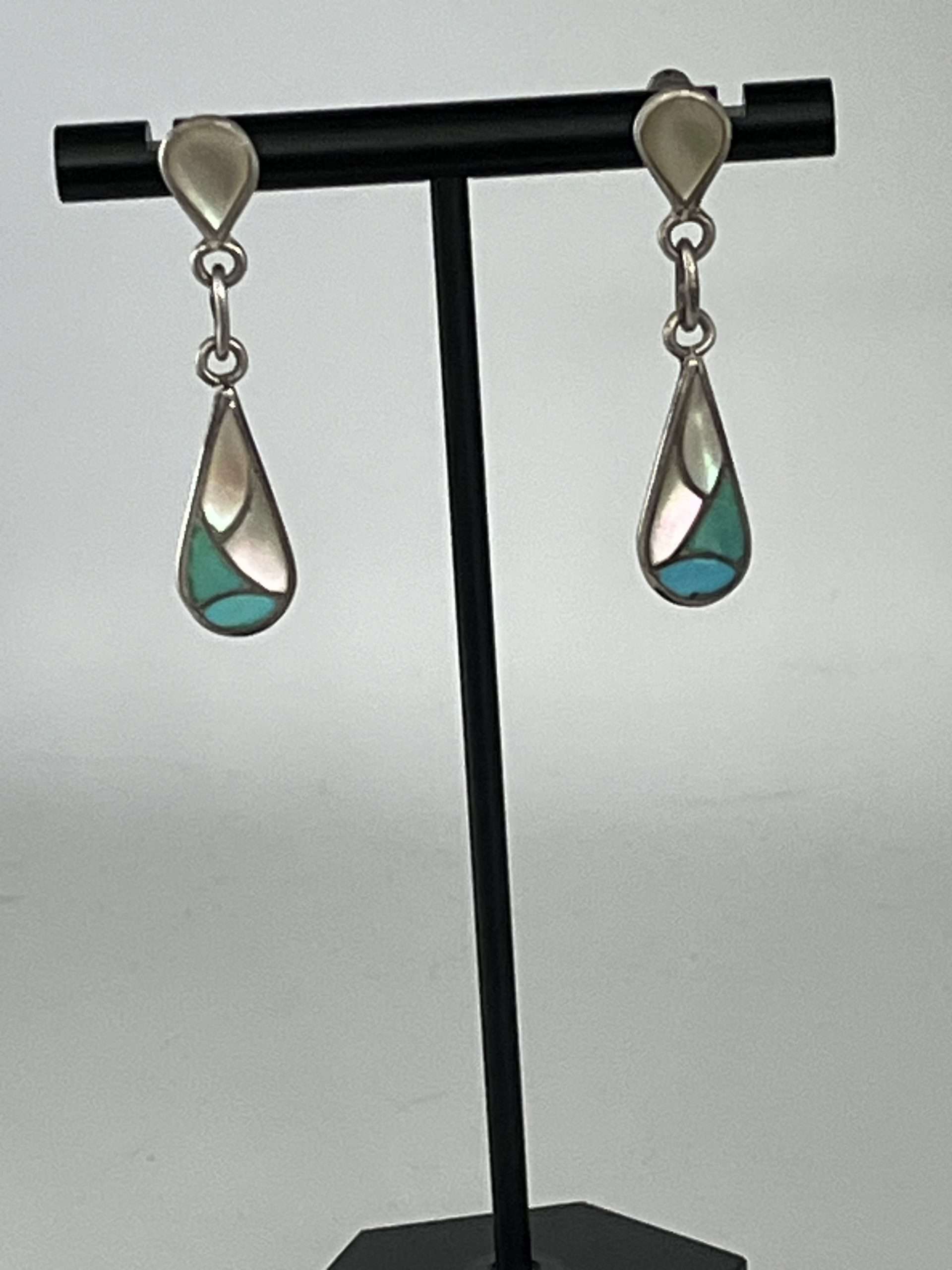 Zuni Pueblo Artist Signed SKJ Inlay Earrings - Rare