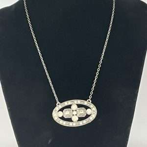 Hand Painted Porcelain Bead and White Stone Necklace