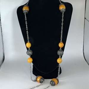 Vintage Ethnic Silver and Egg Yolk Amber Resin (Faturan) Beaded Necklace